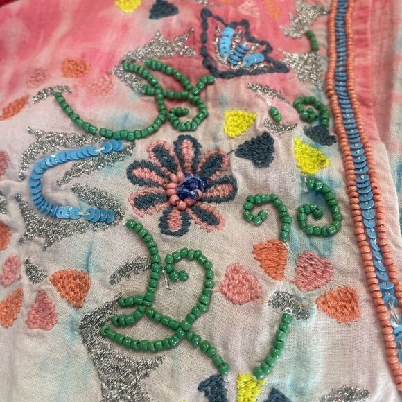 Sundance Women's Embroidered Beaded Tunic Swim Coverup SZ S Tie Dye Ombre Sequin - Picture 14 of 15